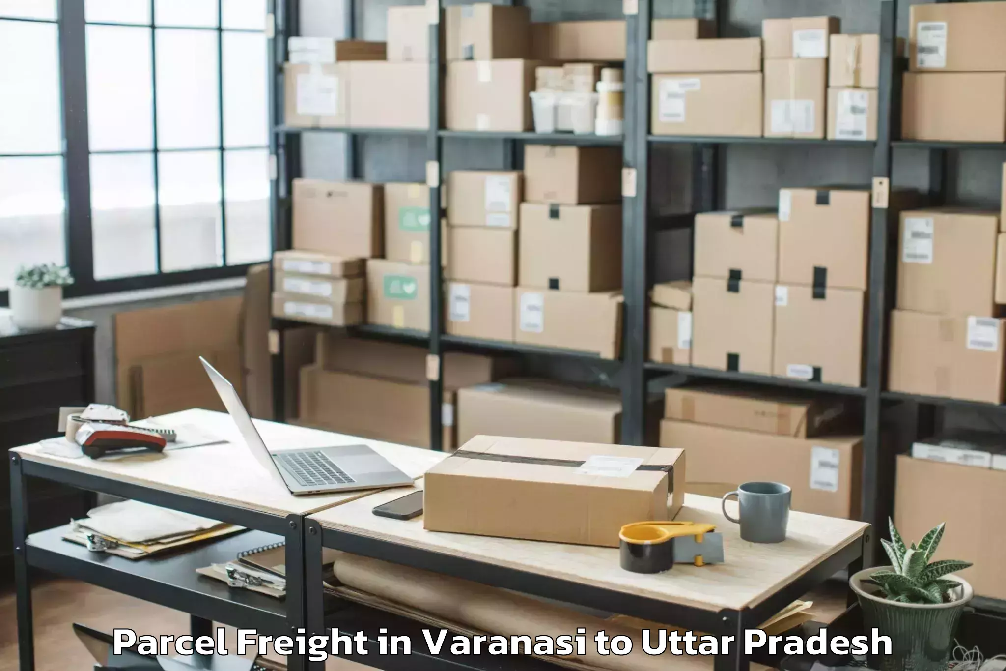 Book Varanasi to Bakewar Parcel Freight